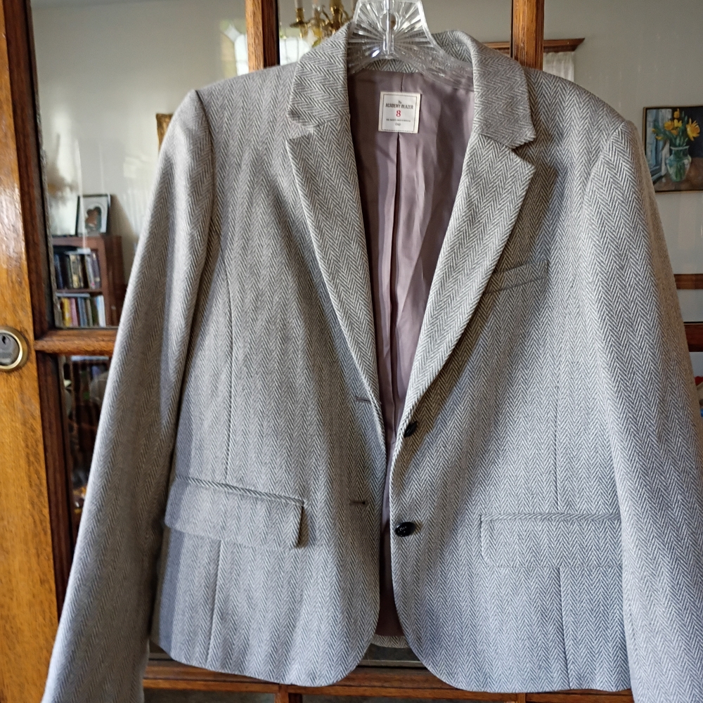 Gorgeous Wool Herringbone GAP Academy Blazer in Gray, Size 8 Women's